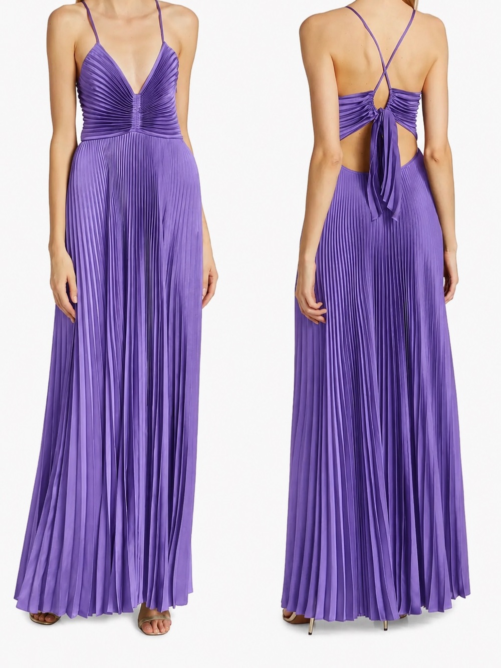 A.L.C. Aries Pleated Open Back Maxi Dress Lavender Purple Size 12